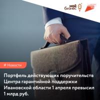 Портфель действующих поручительств Центра гарантийной поддержки Ивановской области 1 апреля превысил 1 млрд руб.