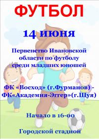 14 июня на Городском стадионе состоится Первенство Ивановской области по футболу среди младших юношей! 